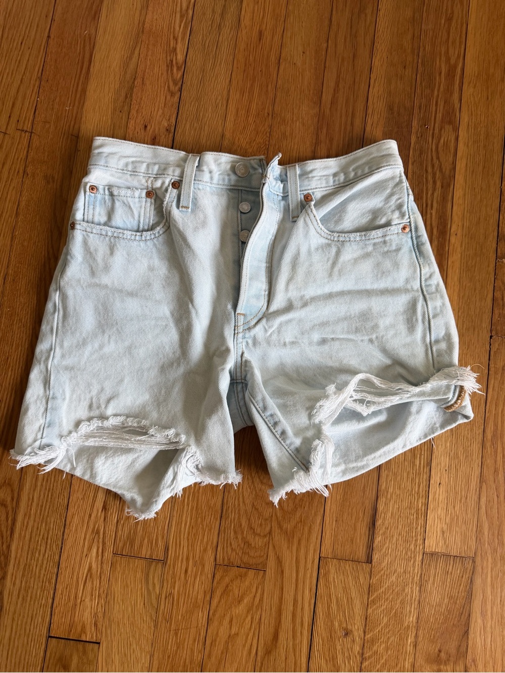 Levi Light Wash Distressed Denim Shorts - Women
